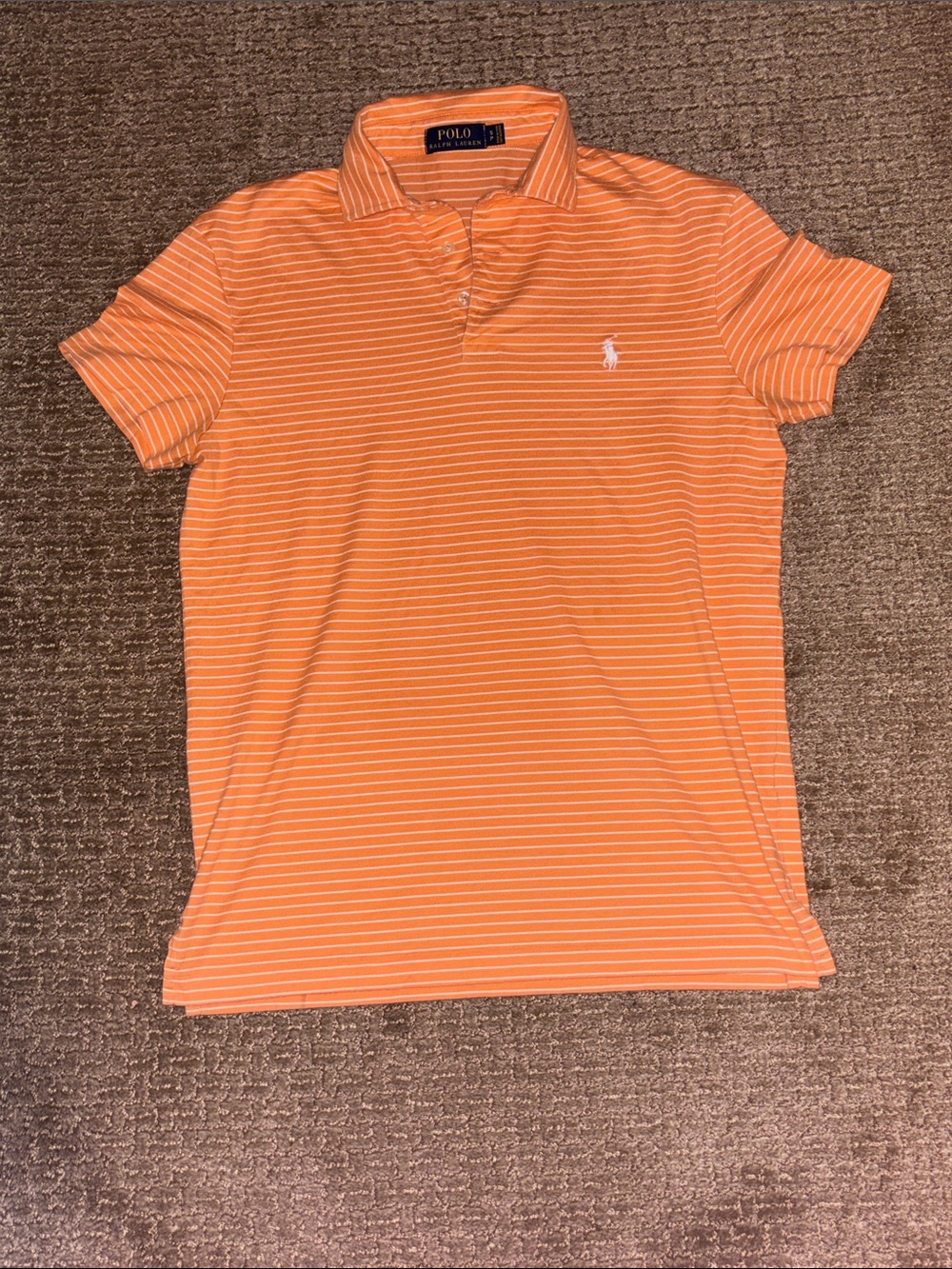 Polo Ralph Lauren Men’s Small Orange White Stripe Short Sleeve Polo Shirt